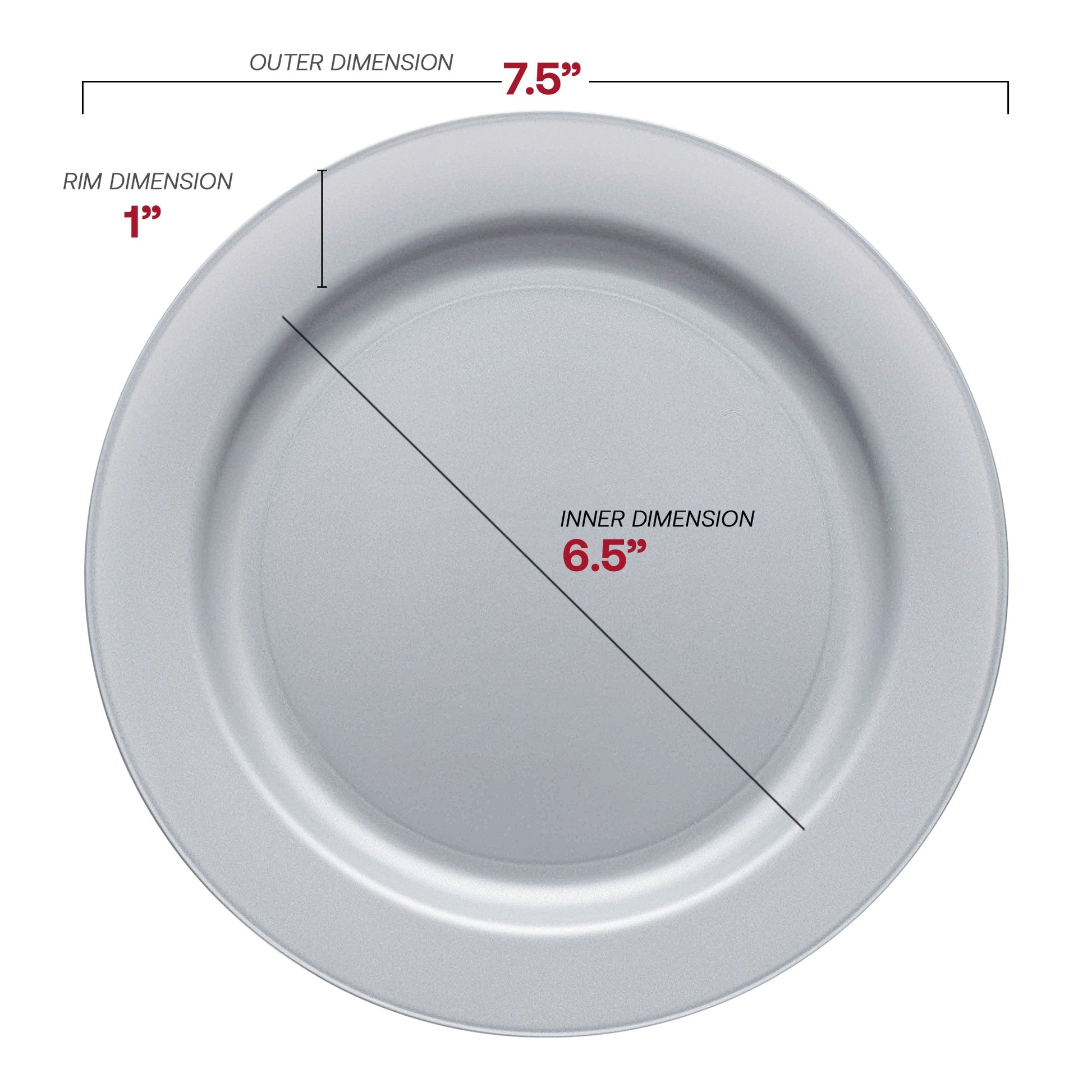 Sleek matte steel gray salad plate made of durable plastic, 7.5 inches in diameter