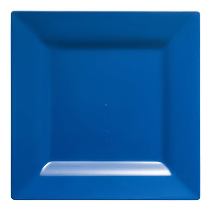 Sleek midnight blue square disposable dinner plates, made of plastic