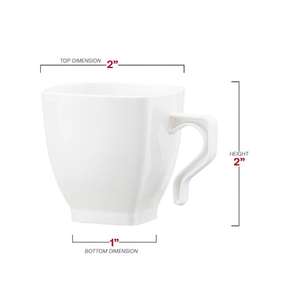 Small and stylish 2" x 2" white square plastic mini cups, 2 oz. capacity, great for coffee tastings, tea samplings, and desserts