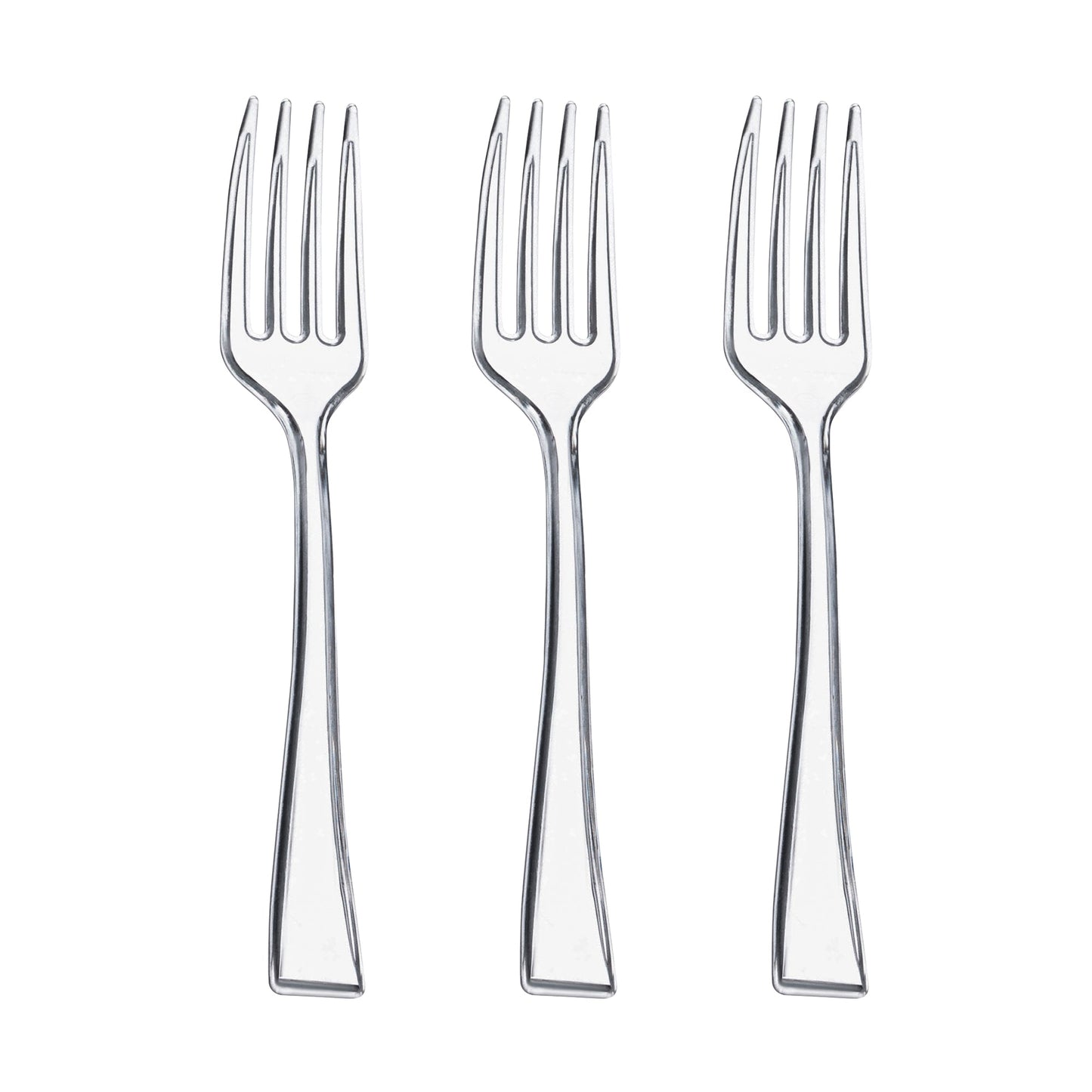 Small clear plastic tasting forks, 4-inch disposable utensils, ideal for samplers, hors d'oeuvres, and party bites