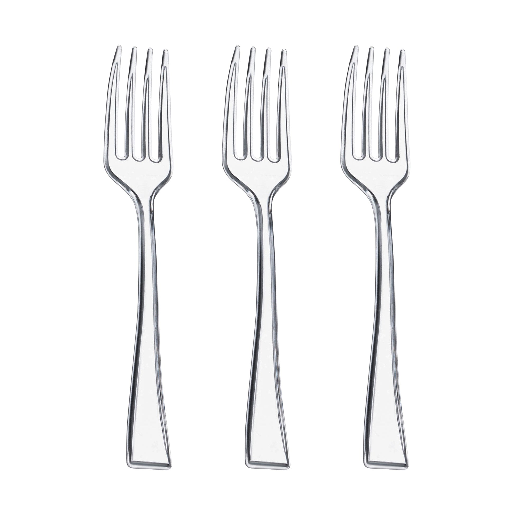 Small clear plastic tasting forks, 4-inch disposable utensils, ideal for samplers, hors d'oeuvres, and party bites