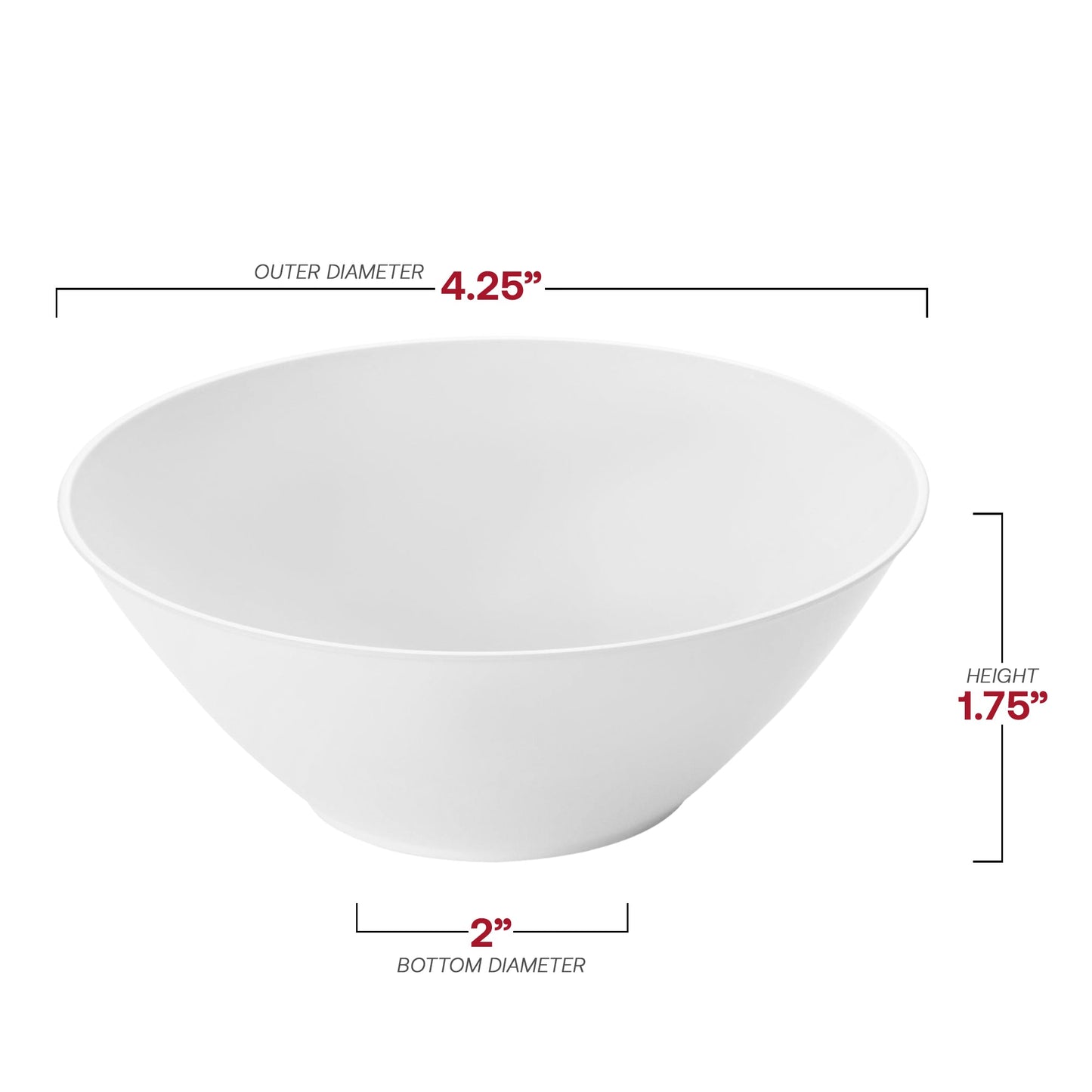 6 oz solid white organic plastic dessert bowls with a round design, disposable and eco-friendly
