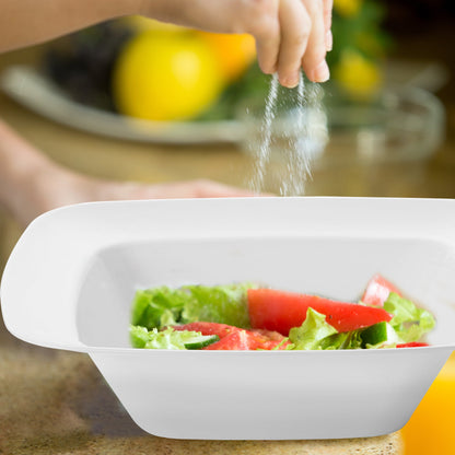 Solid White Rounded Square Disposable Plastic Dessert Bowl (5 oz.) featuring crisp lettuce and juicy tomato slices