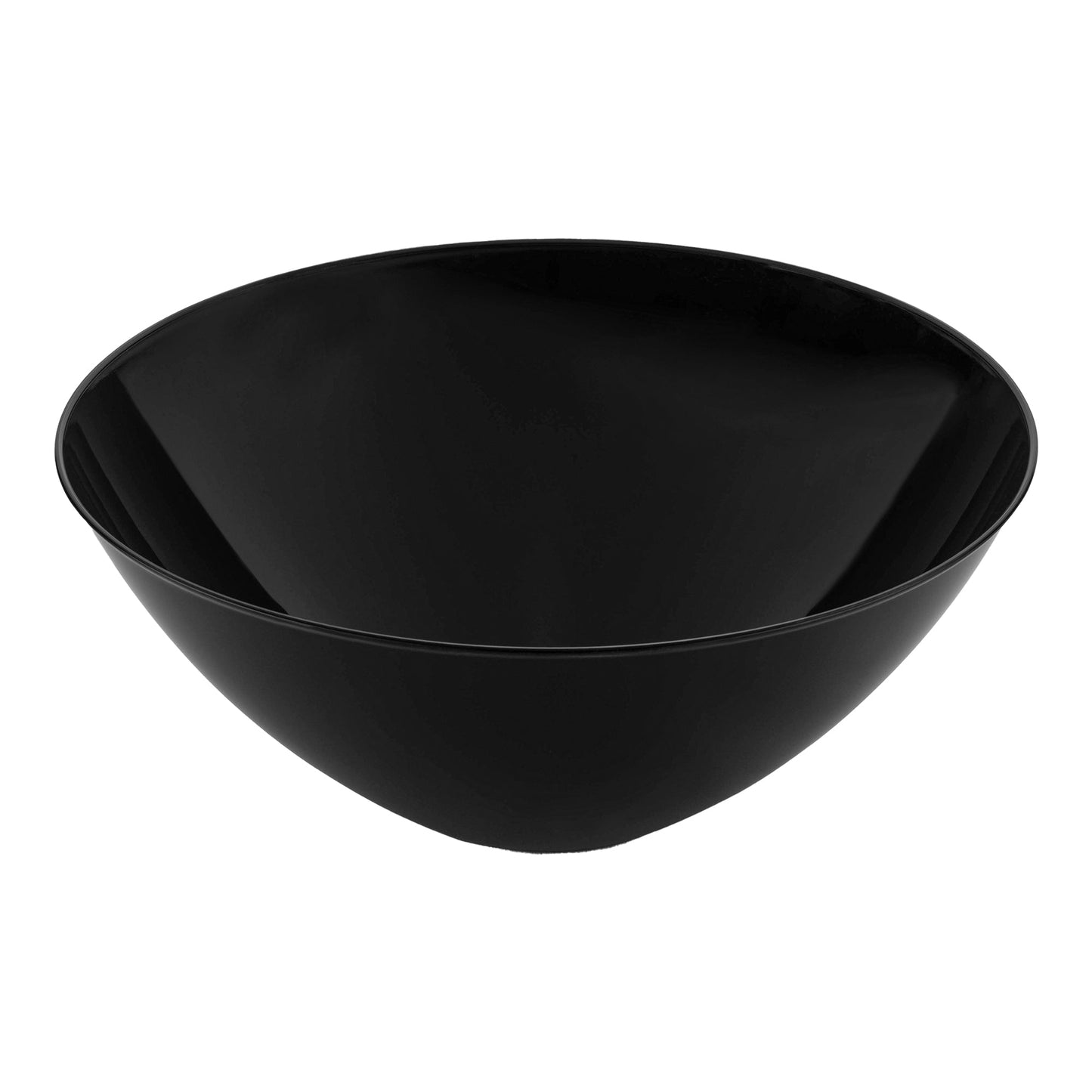 Solid black disposable plastic bowls with organic round design