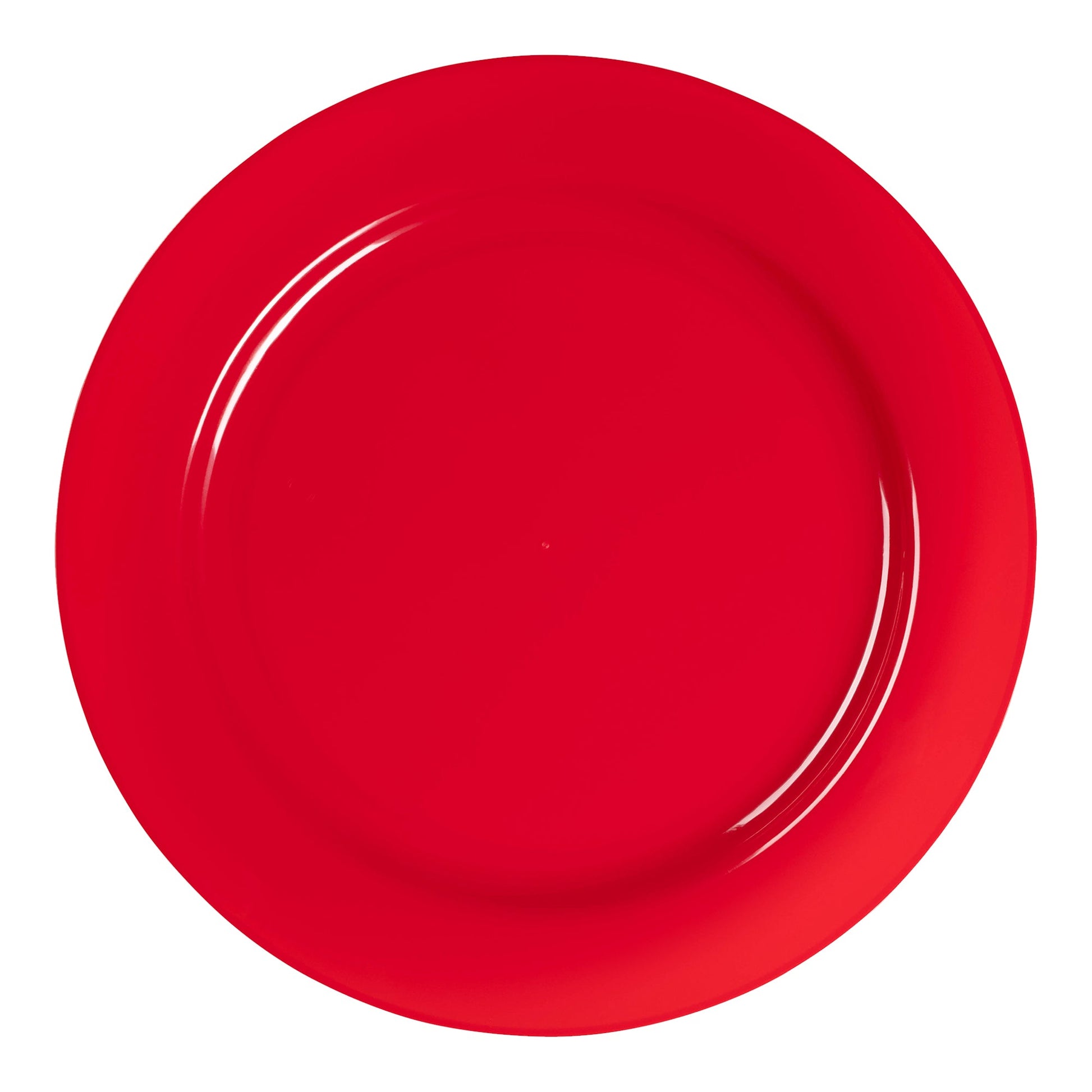 Solid red round disposable plastic dinner plates, 10.25-inch diameter
