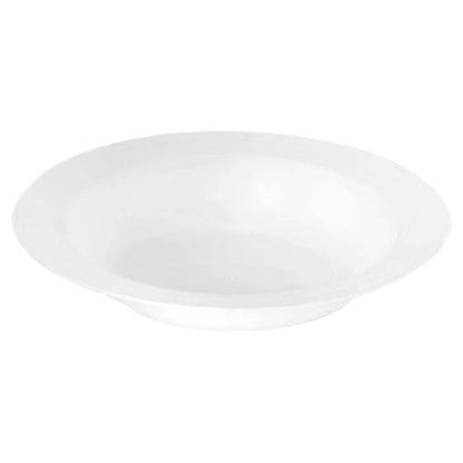 Solid white disposable dessert bowls with a classic edge rim