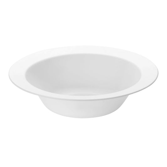 Solid white disposable plastic soup bowls with an elegant edge rim design, 12-ounce capacity, pack of 120