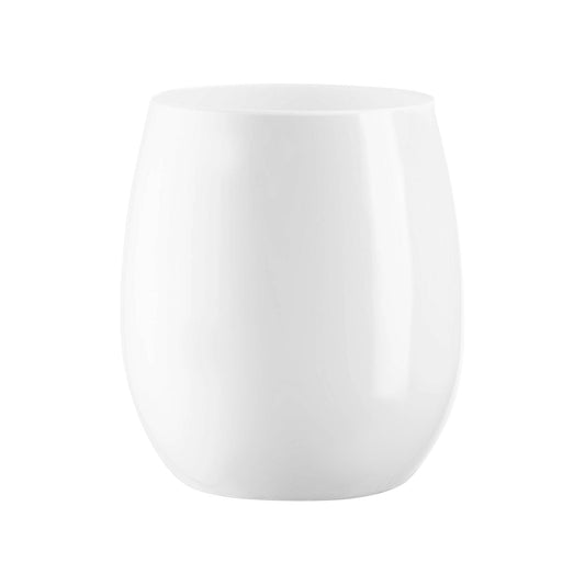 Solid white elegant stemless plastic wine glasses, 12 oz capacity, sold in a pack of 64