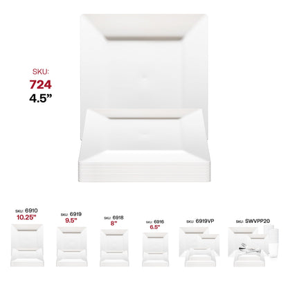 Stylish 4.5-inch square plastic plates in white, durable and disposable, perfect for pastries or small desserts