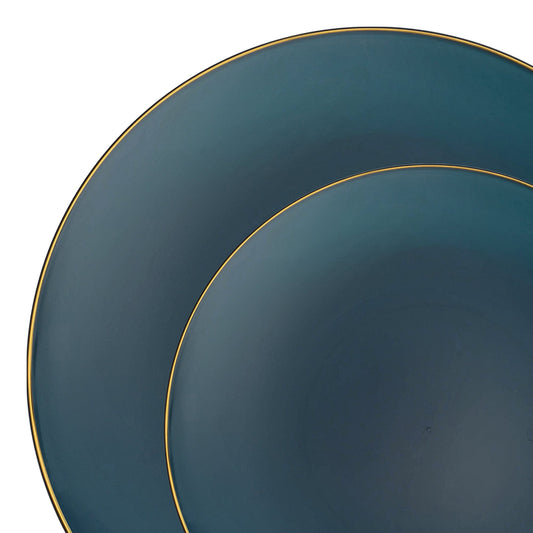 Stylish Navy Disposable Plates with Gold Rim for Elegant Dining