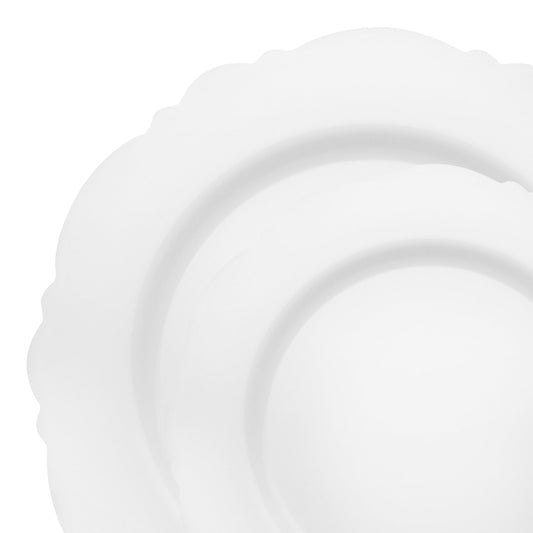 Stylish Solid White Disposable Dinnerware with Round Blossom Design