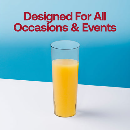Stylish and fancy clear disposable high ball plastic cups, 10 oz capacity, great for elegant events and celebrations