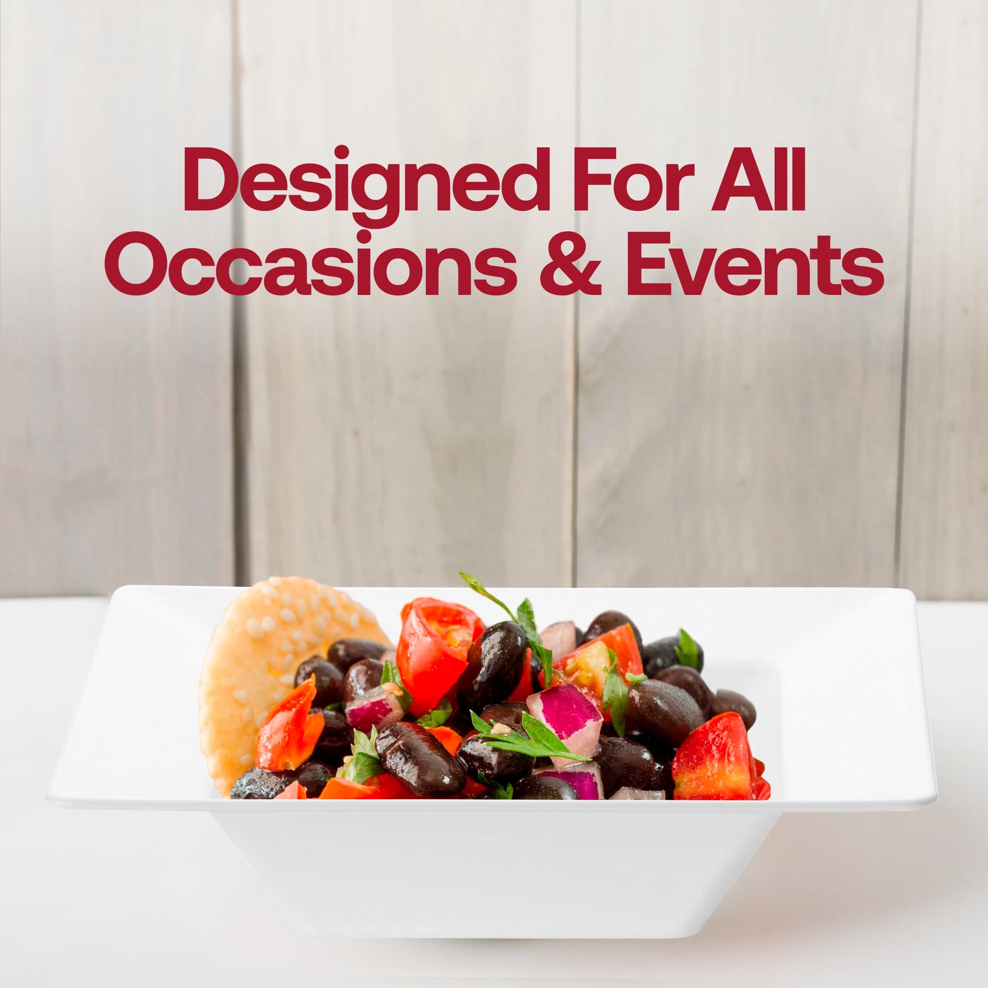 Stylish white plastic soup bowls with a square design, 12 oz capacity, disposable, and perfect for entertaining guests