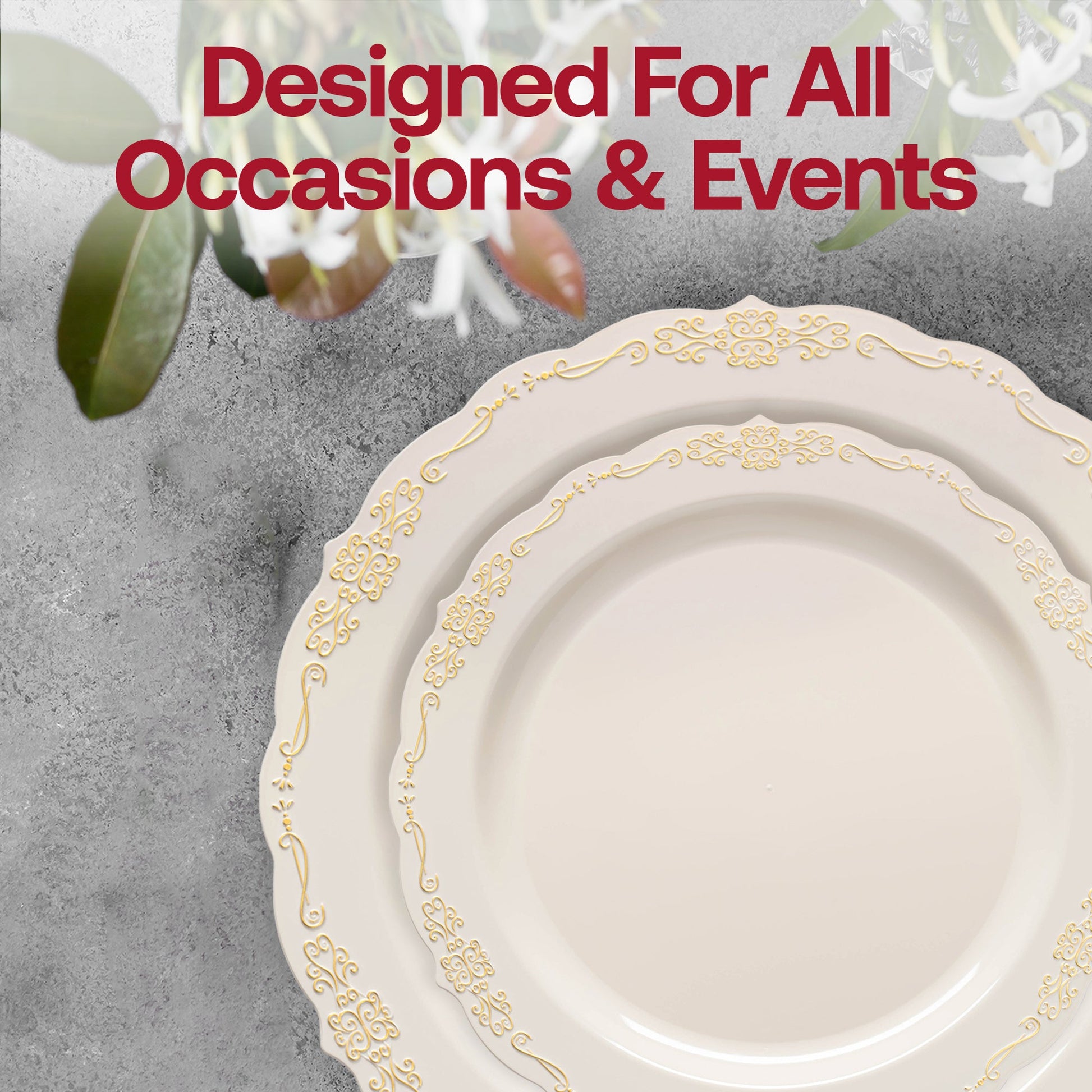 The Ivory with Gold Vintage Tableware Set offers ideal portions for formal dinners, elegant brunches, and curated celebrations