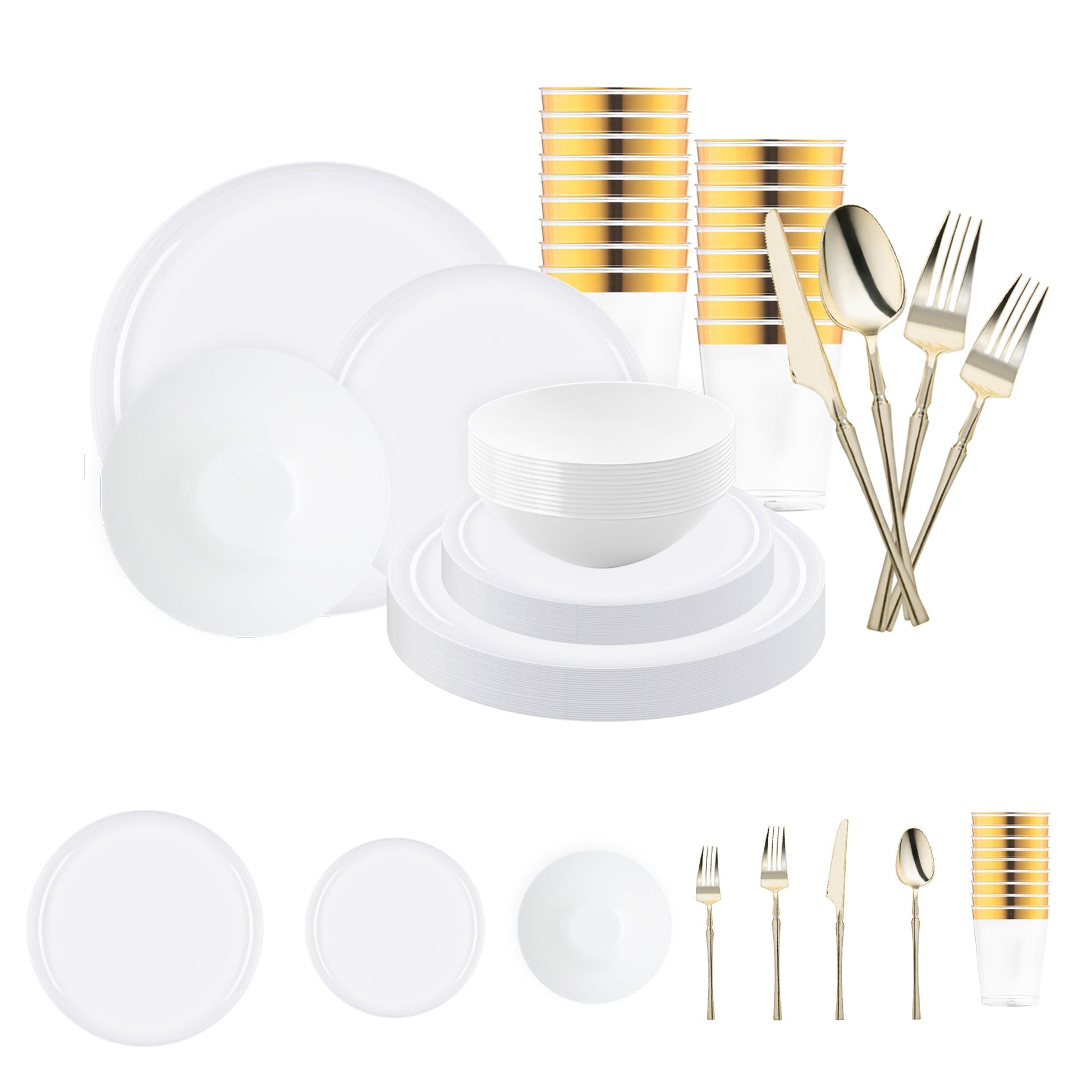 White Flat Round Disposable Plastic Tableware Set brings clean, contemporary elegance to weddings, dinners, and celebrations