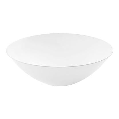 White disposable plastic soup bowls with silver rim