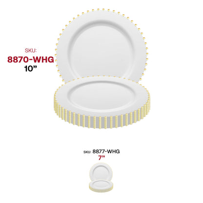 White round disposable dinner plates with a luxurious gold pearl string rim, 10-inch size, perfect for formal events