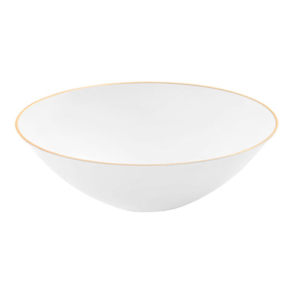 White round disposable plastic dessert bowls with a stylish gold rim