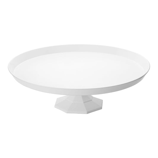 White small round plastic cake stand with 10.5-inch top diameter, perfect for displaying cakes, cupcakes, or pastries