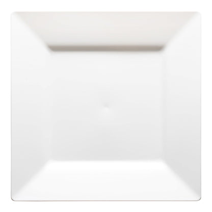 White square plastic appetizer and salad plates, 8-inch diameter, minimalist design