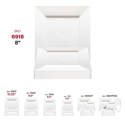 White square plastic appetizer and salad plates placed on a table setting, ideal for stylish and convenient dining