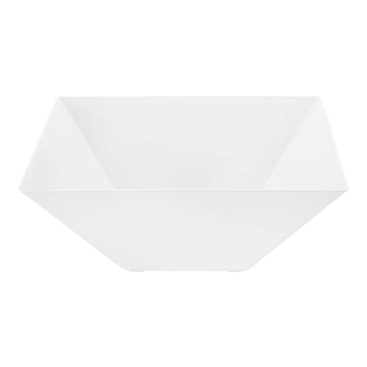 White square plastic serving bowl with a 96 oz capacity and 4.5-inch height, ideal for large servings of salads, pasta, or snacks