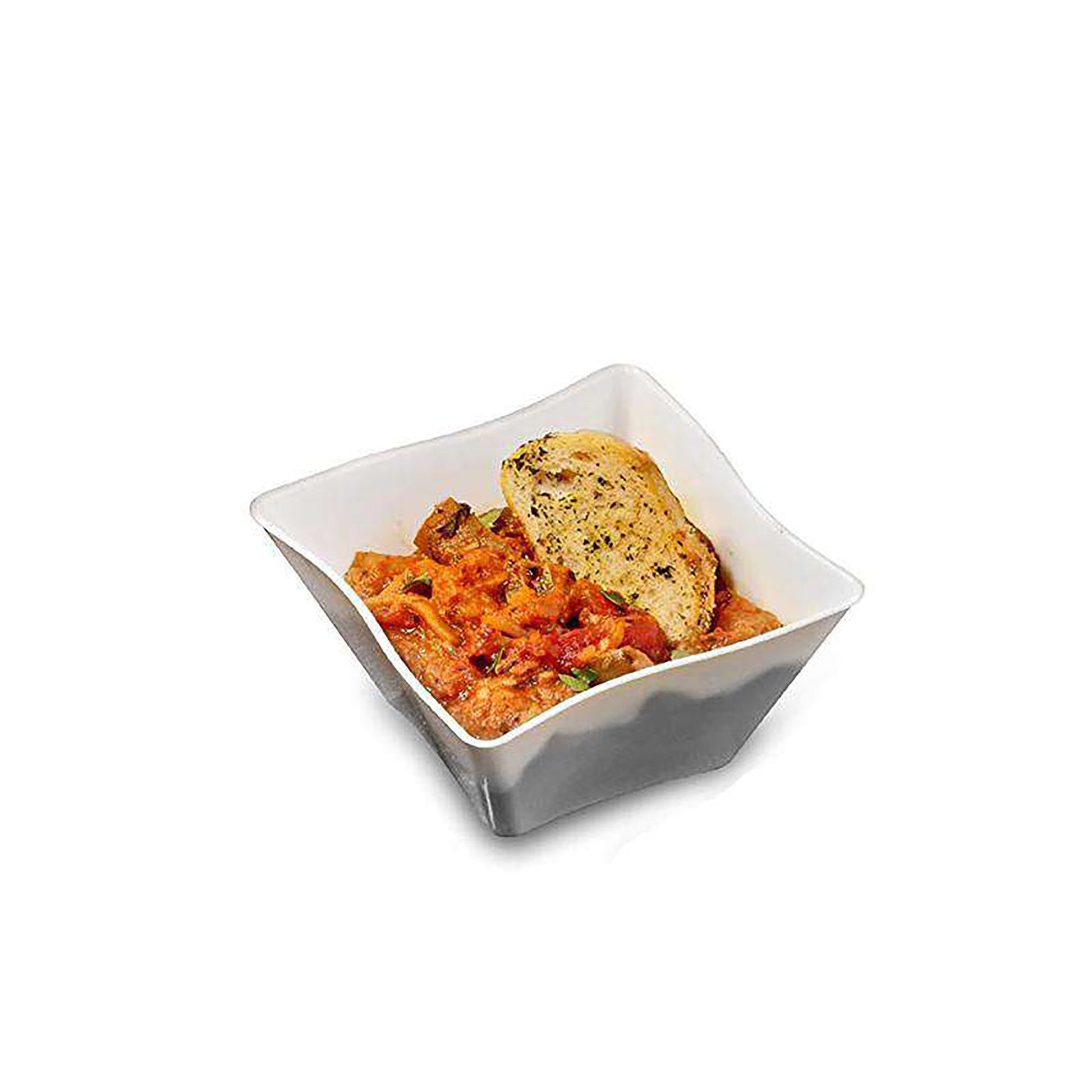 White wave soup bowls, 14 oz capacity, made of durable disposable plastic