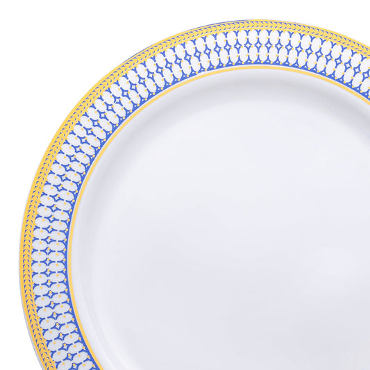 White with Blue and Gold Chord Rim Plastic Appetizer/Salad Plates