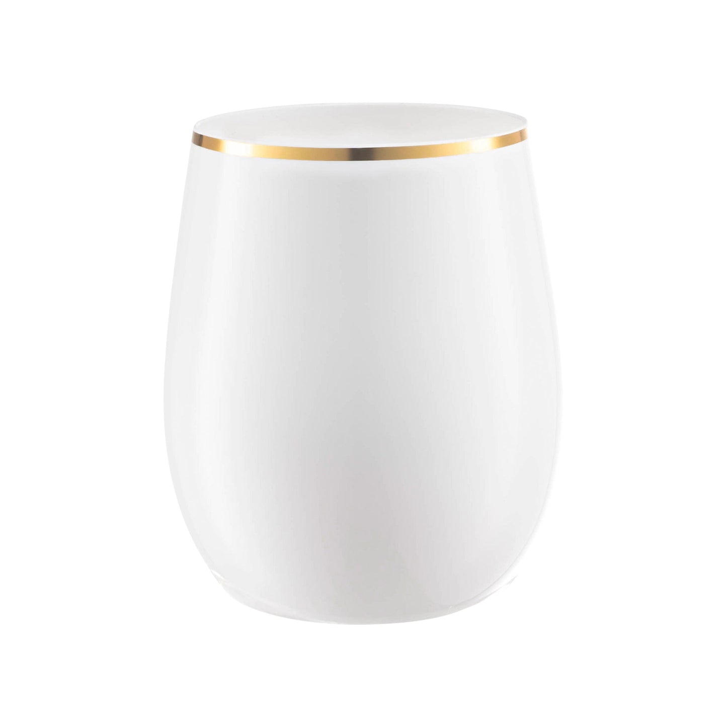 White with Gold Elegant Stemless Plastic Wine Glasses - 12 oz
