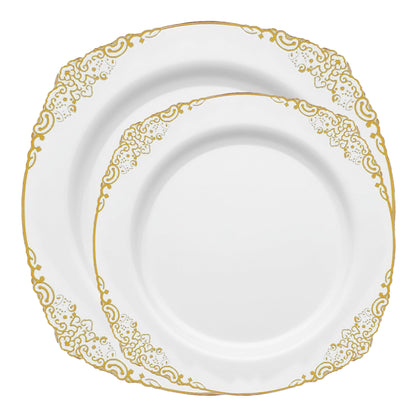 White with Gold Fancy Round Dinnerware Set delivers luxury and ease to upscale gatherings and catered events