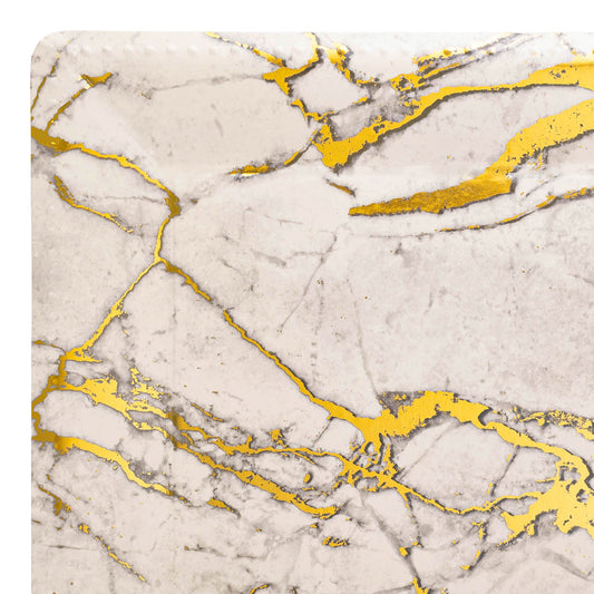 White with Gold Marble Square Disposable Paper Charger Plates 