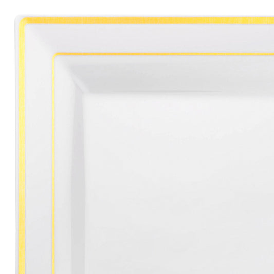 White with Gold Square Edge Rim Plastic Dinner Plates 