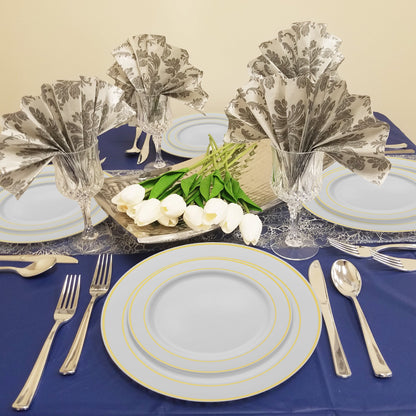 stylish and functional for both indoor and outdoor gatherings White with Gold Edge Rim Plastic Appetizer/Salad Plates (7.5")